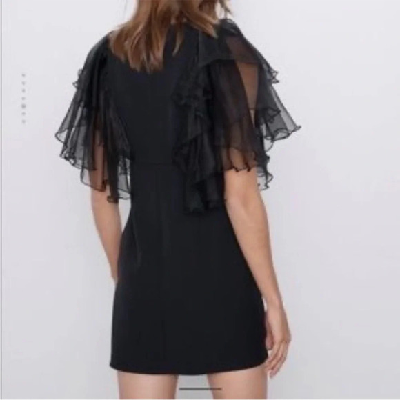 ZARA Black Mini Dress With Organza Sleeves size XS - Picture 9 of 11